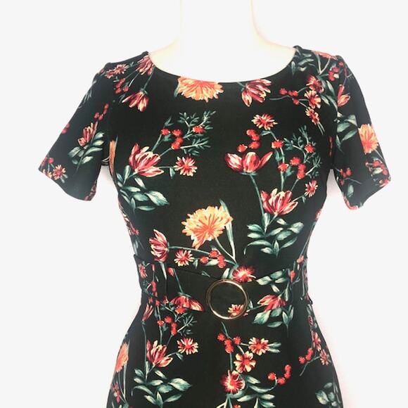 V). B. Darlin Floral Fit Flare Dress Black Red 9/10 - Picture 10 of 10